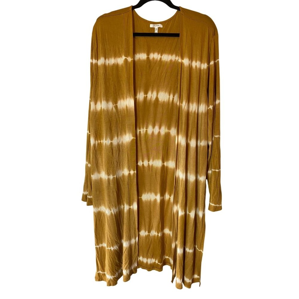 Maurices Mustard Yellow Tie-Dye Open Front Long Cardigan XXL